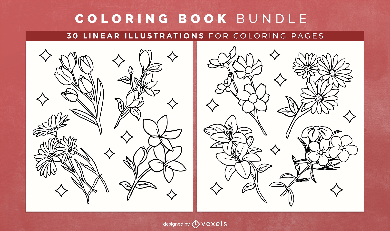 Sparkling flowers coloring book pages design