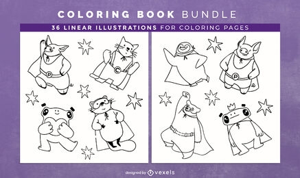 Superhero animals coloring book pages design