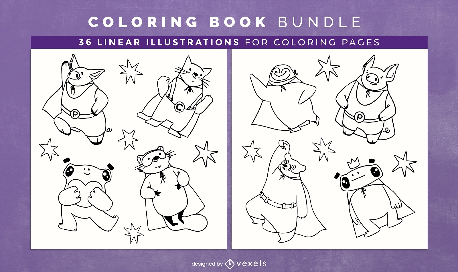 Superhero animals coloring book pages design