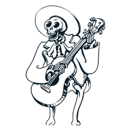 Cinco de mayo esqueleto mariachi línea arte icono