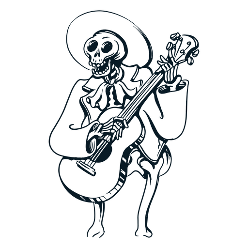 Ícone de arte de linha de esqueleto de cinco de maio de mariachi