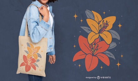 Diseño de bolso de mano con flores y hojas de orquídeas.