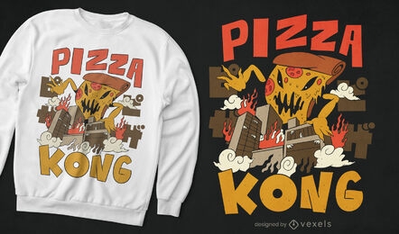 Design de camiseta da cidade atacando o monstro da pizza