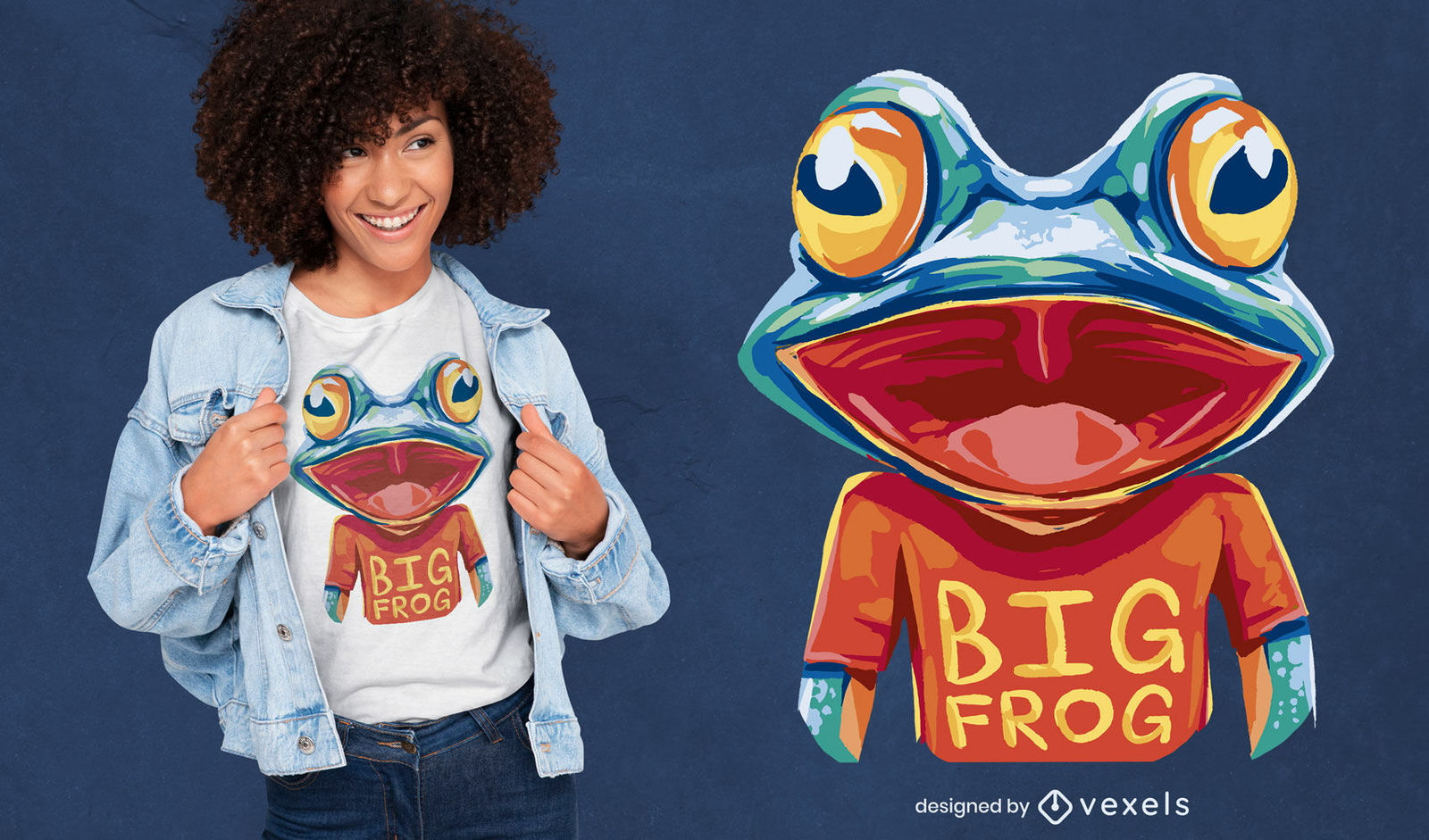 Diseño de camiseta de rana feliz con ojos grandes