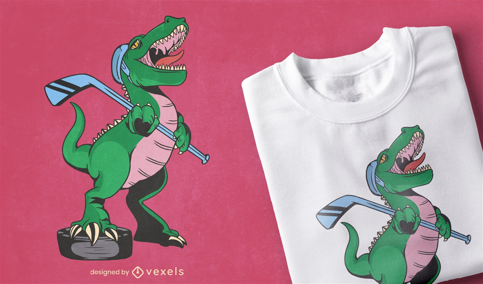 T-rex jugando diseño de camiseta de hockey.