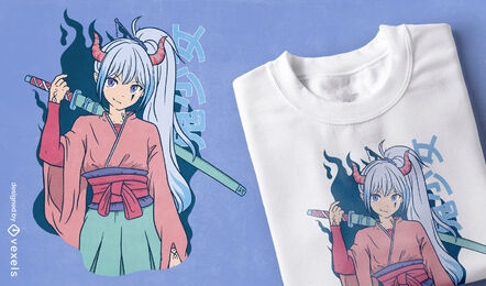 Anime girl with katana t-shirt design