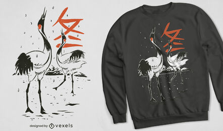 Cranes in snow t-shirt design