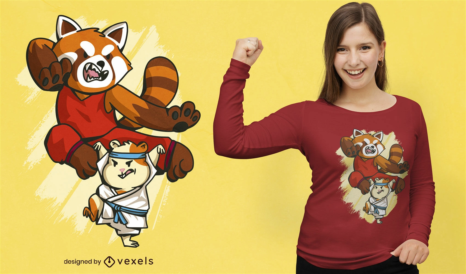 Diseño de camiseta de hámster y panda de Kung Fu