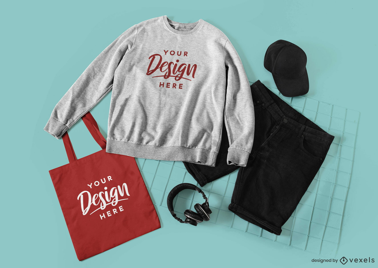 Basic outfit sweatshirt and tote bag mockup