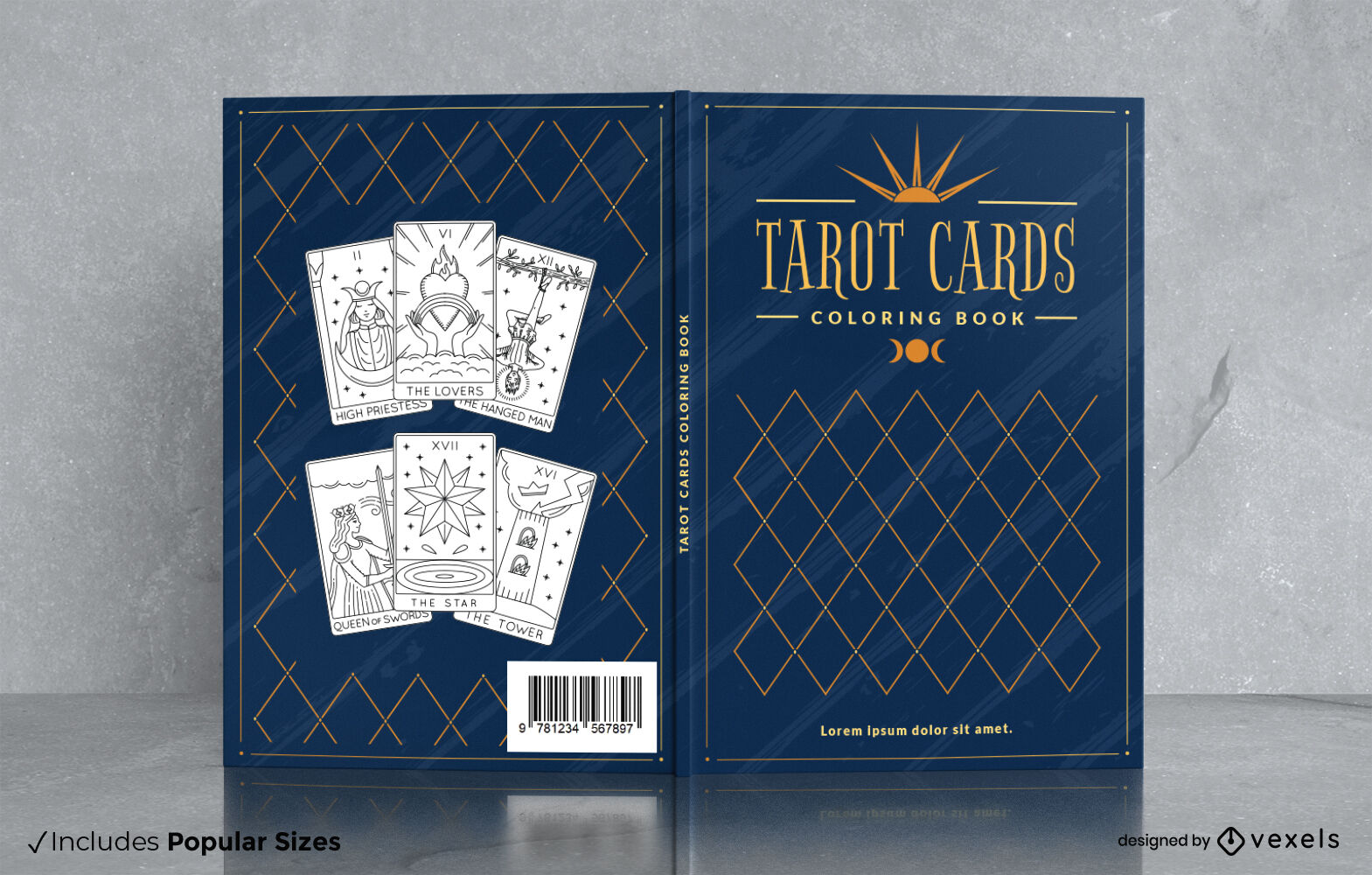 Design de capa de livro para colorir de cartas de tarô