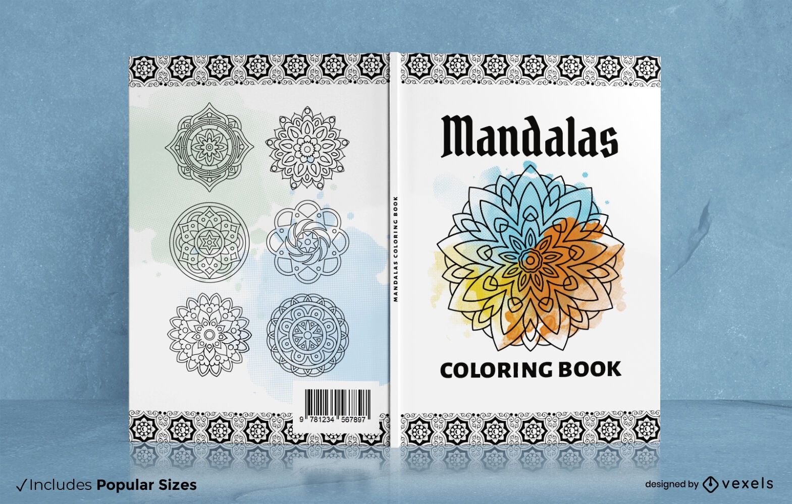 Diseño de portada de libro de acuarela de mandala