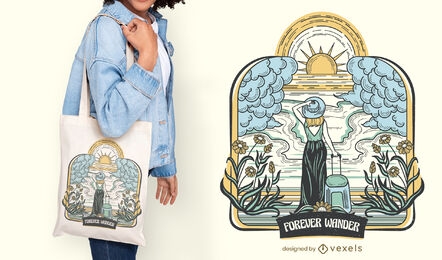 Woman with suitcase tote bag design