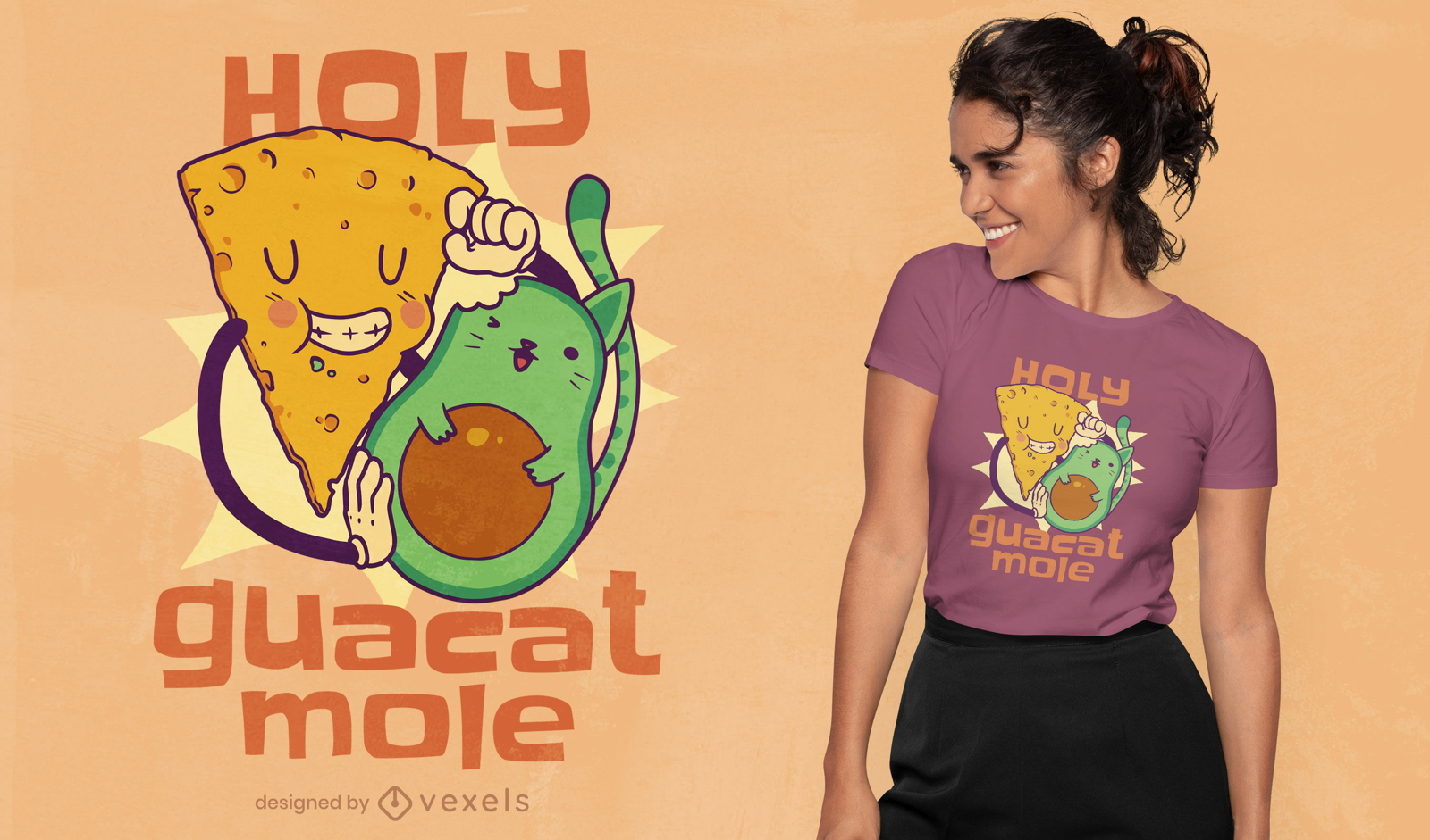 Design de camiseta de gato guacamole