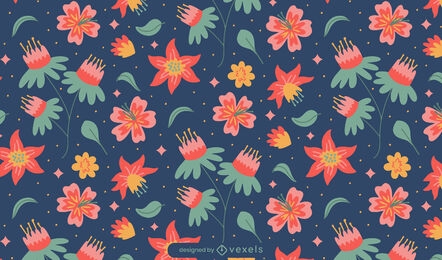 Diseño de patrones coloridos de flores y hojas