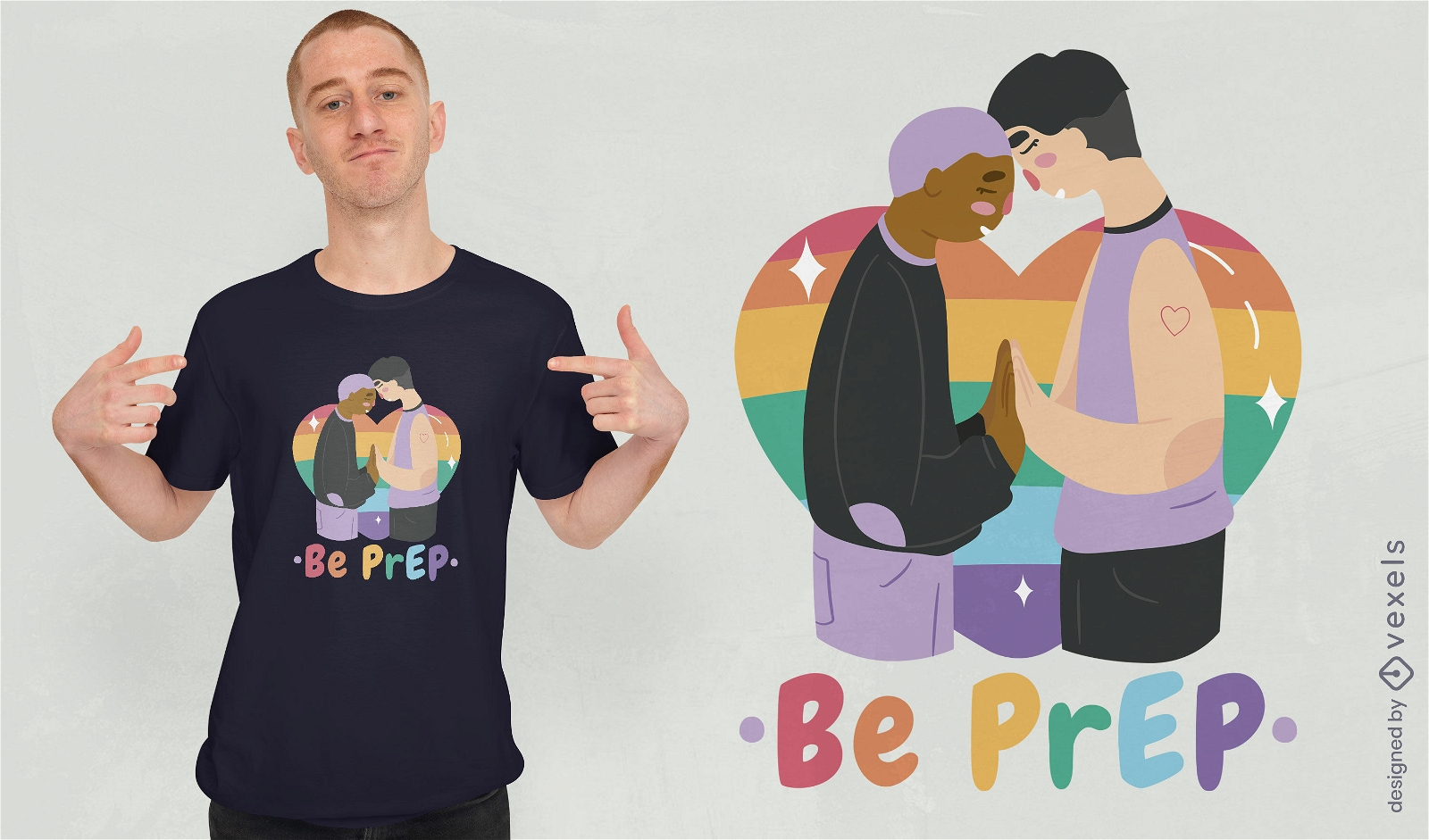 Diseño de camiseta de pareja de dibujos animados LGBT enamorada