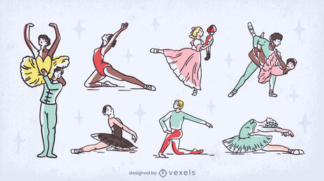 Men and women dancing ballet hobby set
