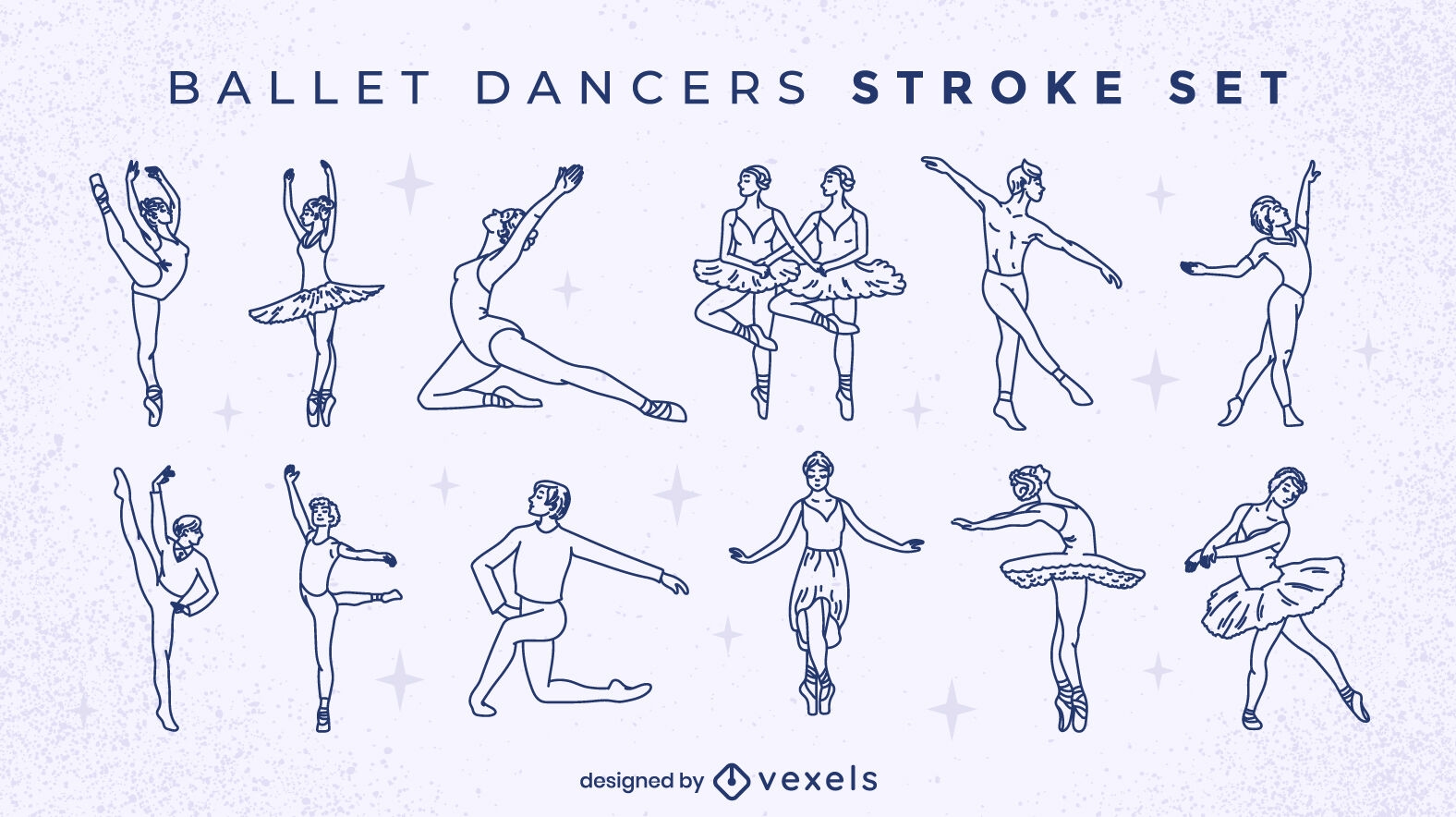 Men and women ballet dancers stroke set