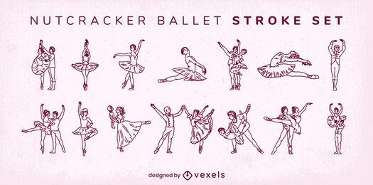 Hombres y mujeres bailando conjunto de trazos de ballet.
