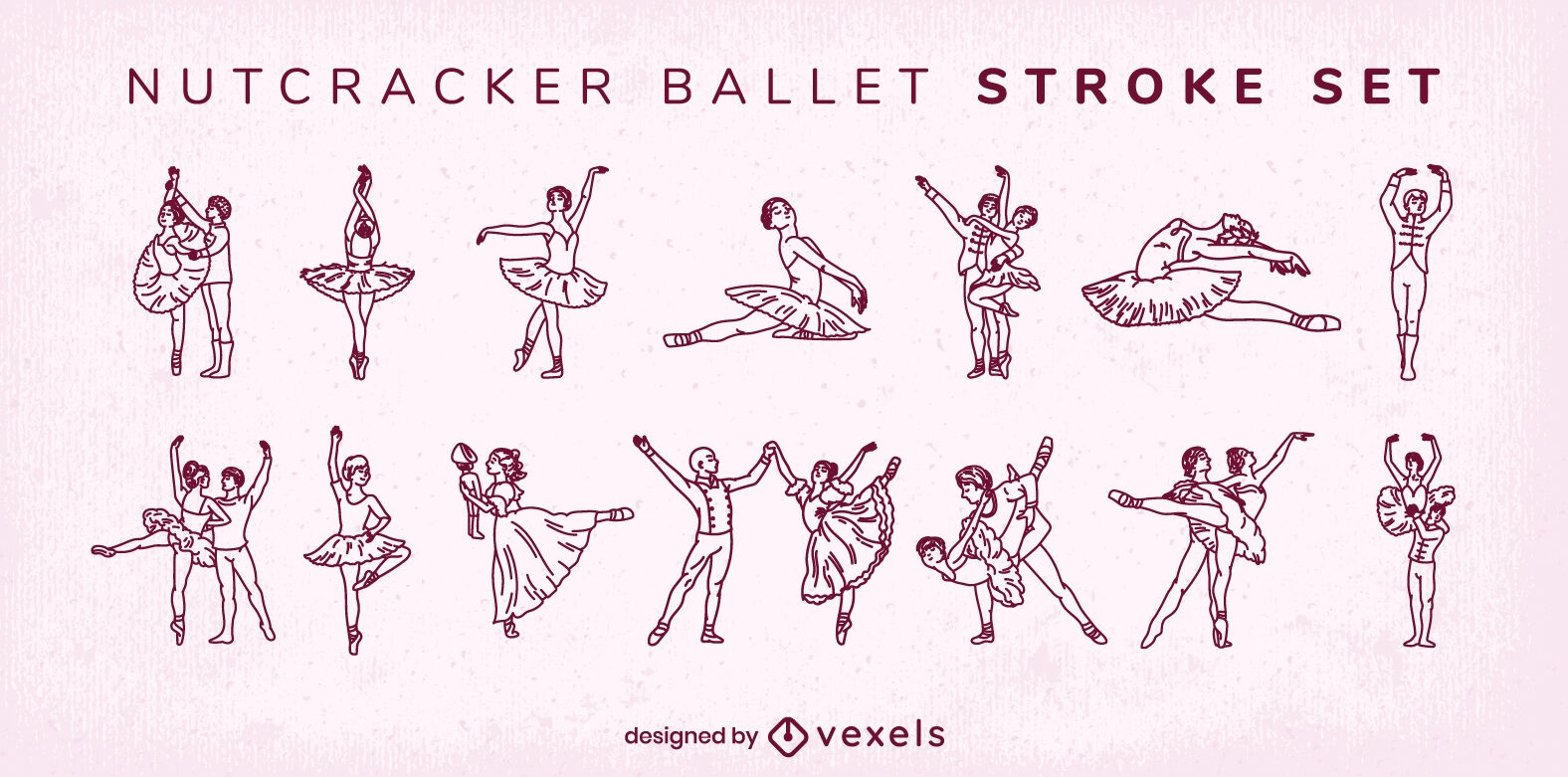 Men and women dancing ballet stroke set