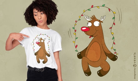 Design de camiseta de rena de natal pulando corda