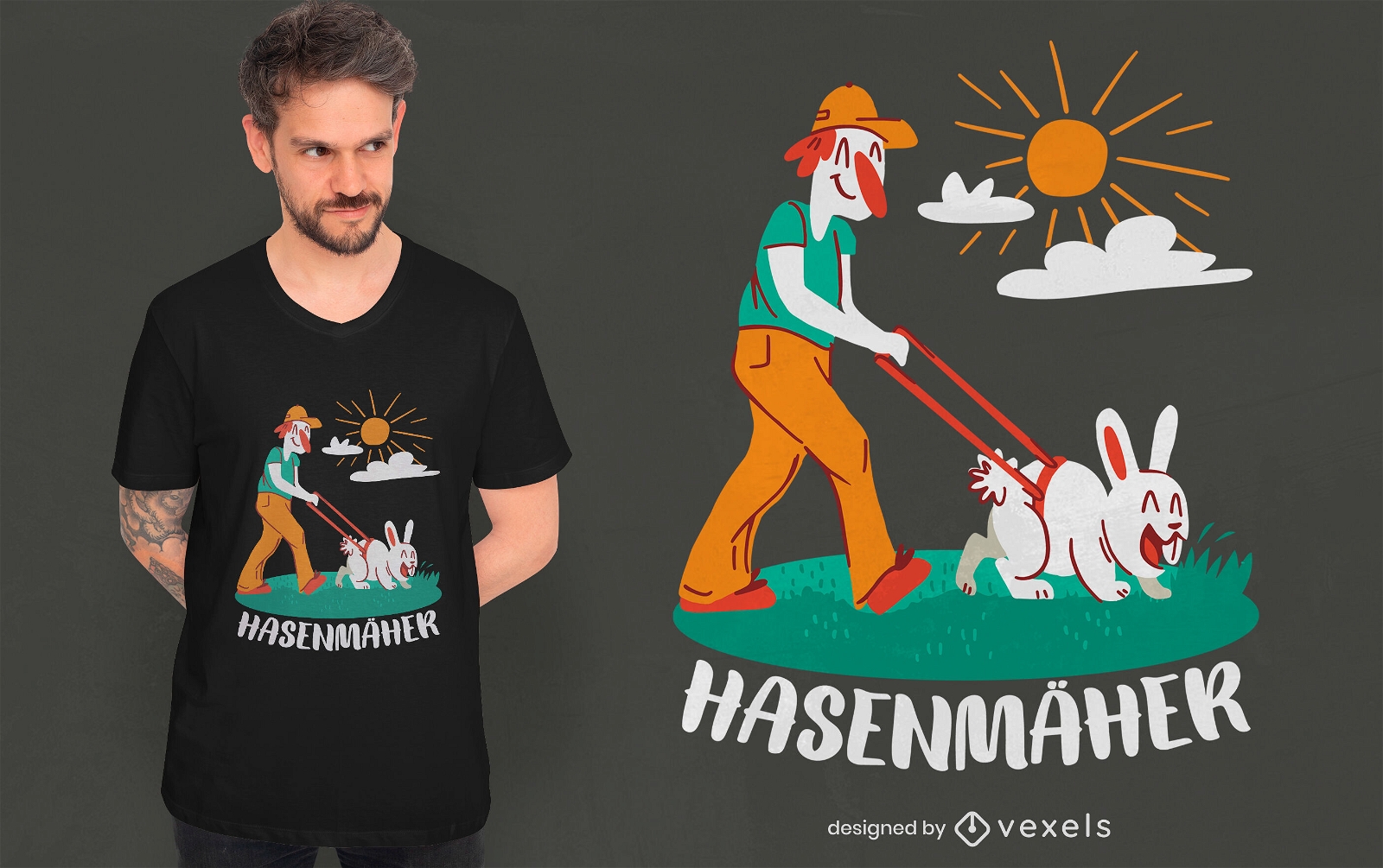 Rasen-Mann-Kaninchen-T-Shirt-Design
