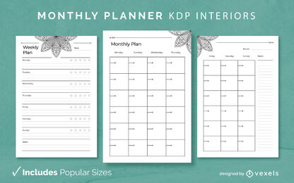 Floral mandala planner diary design template KDP