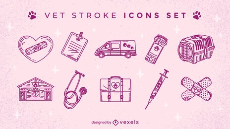 Conjunto de ícones de elementos de medicina veterinária