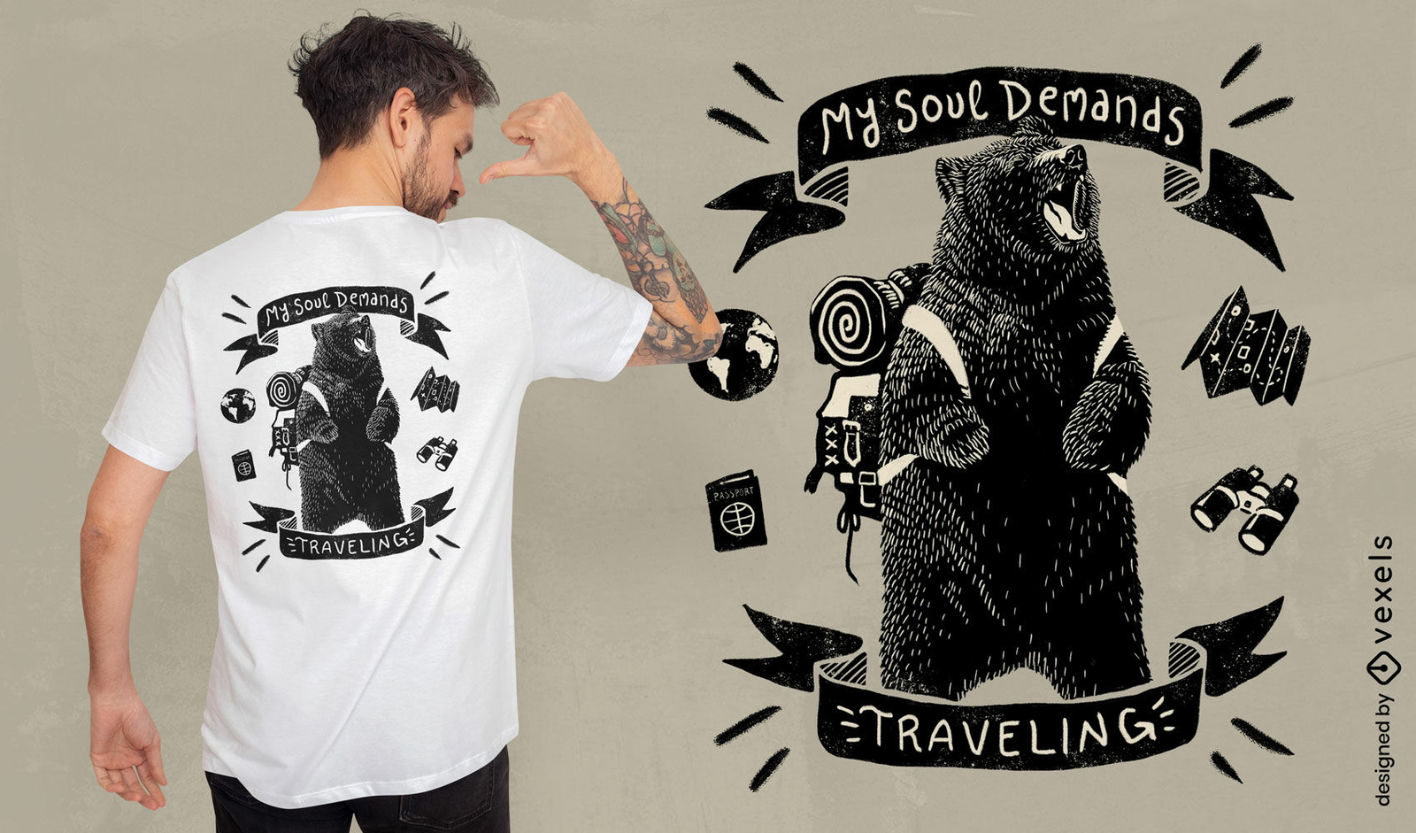 Design de camiseta de urso de viagem