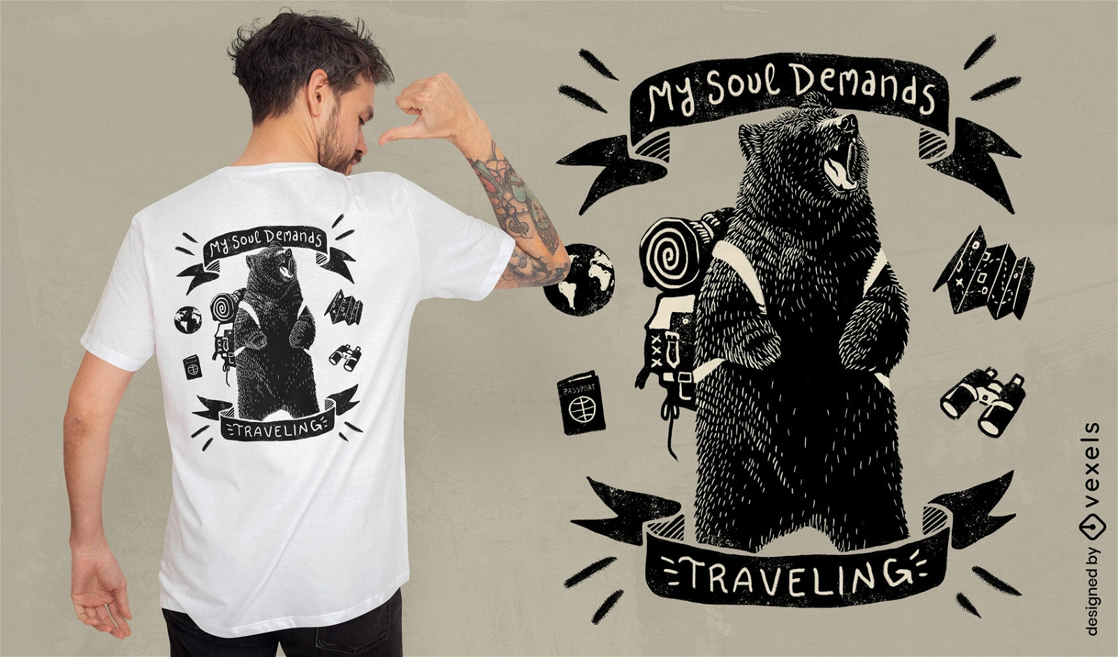 Diseño de camiseta de oso de viaje.
