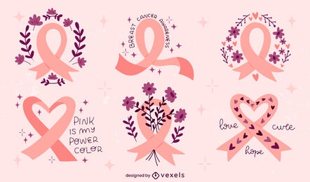 Conjunto de cintas rosas de concientización sobre el cáncer de mama