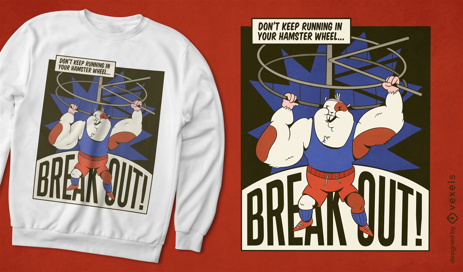 Break out comic hamster t-shirt design