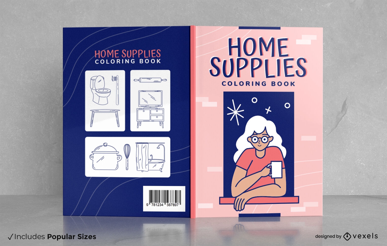 Design de capa de livro de colorir de suprimentos para casa