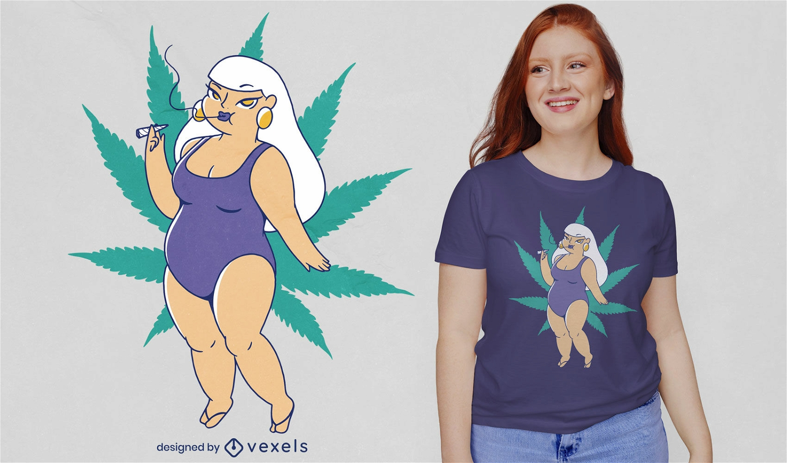 Diseño de camiseta de chica fumando hierba