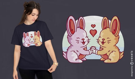 Diseño de camiseta de conejos enamorados