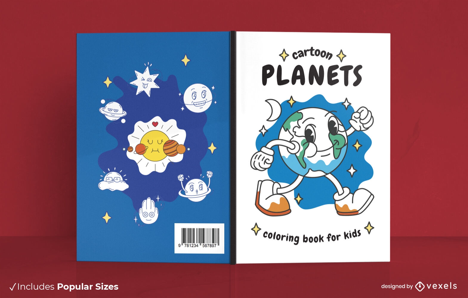 Cartoon planets coloring book cover design