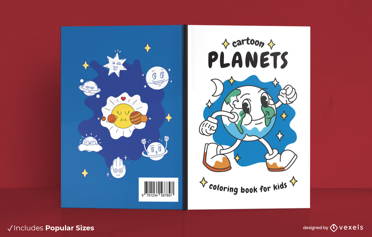 Cartoon Planets Coloring Book Cover Design Vector Download