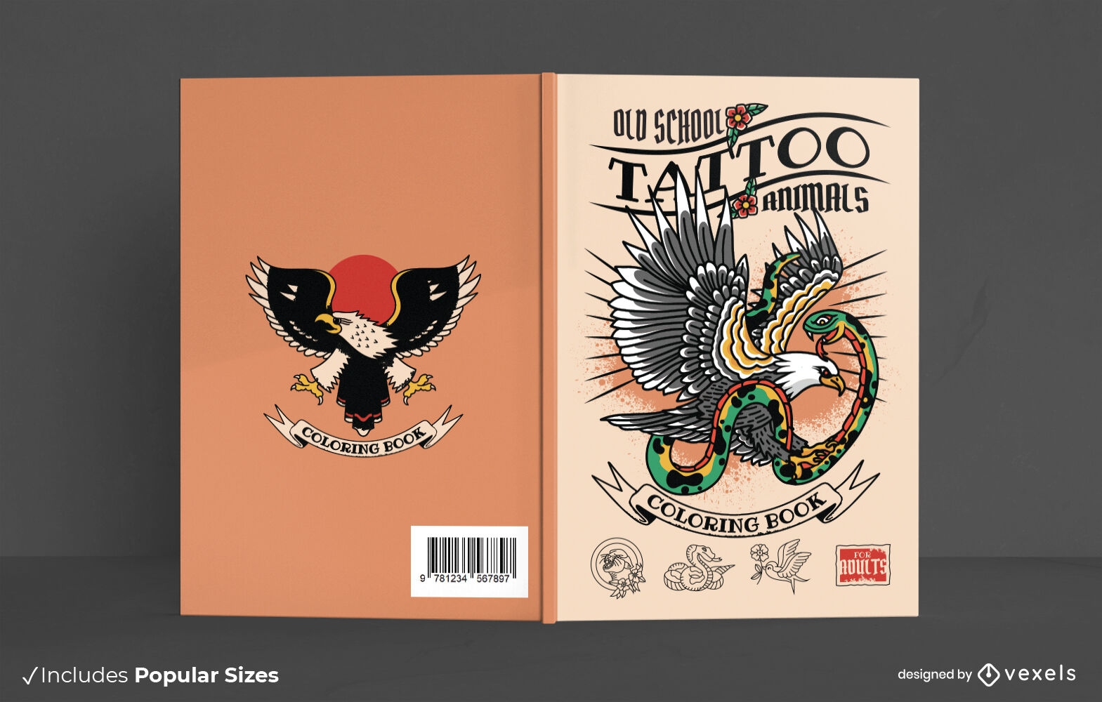 Design de capa de livro de animais de tatuagem da velha escola
