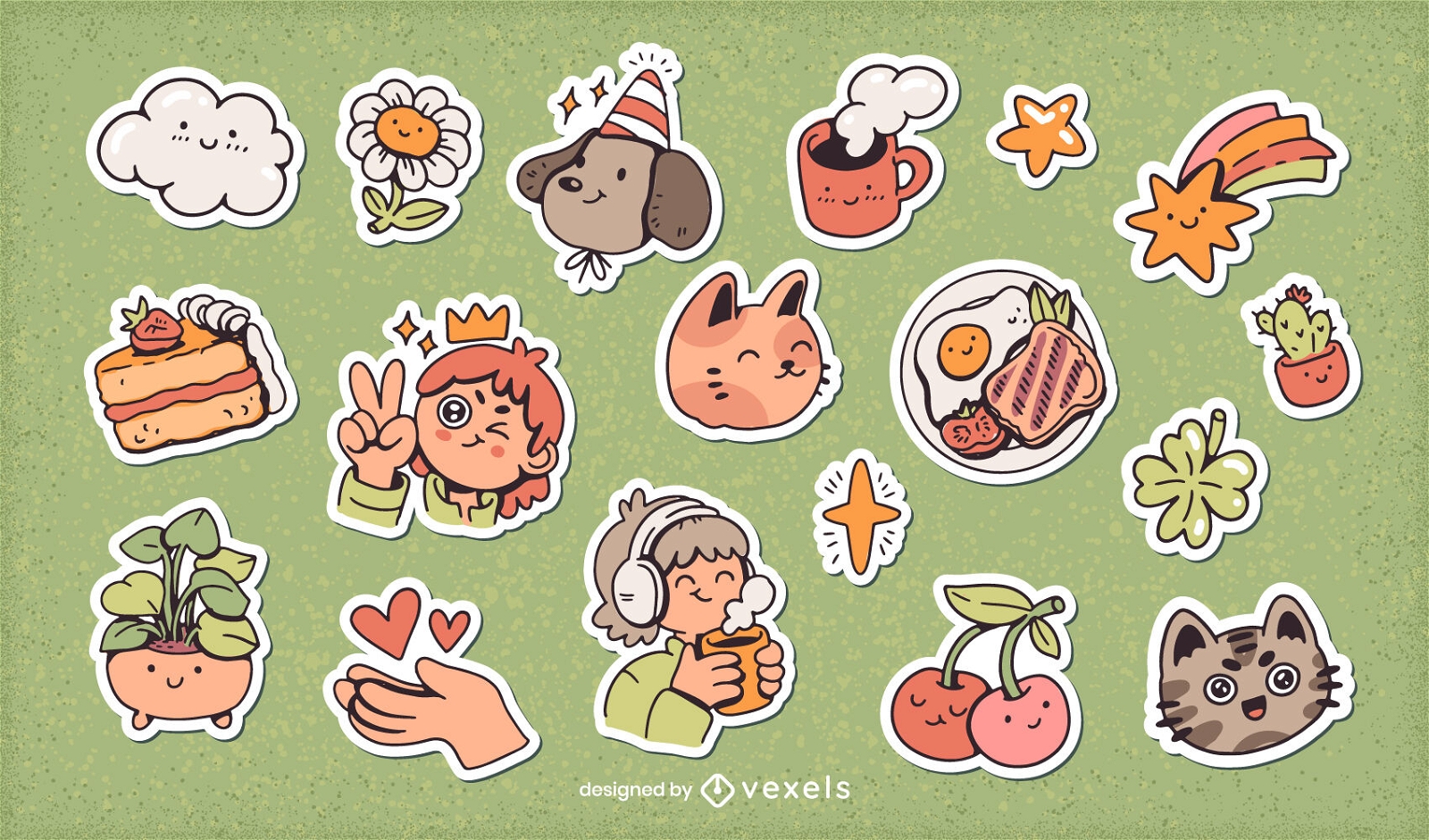 Cute self esteem cartoon stickers set