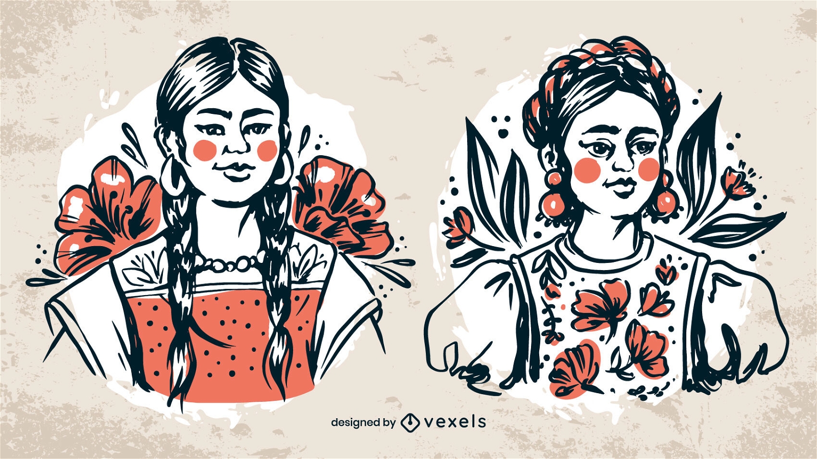 Conjunto de trajes tradicionales de mujeres mexicanas