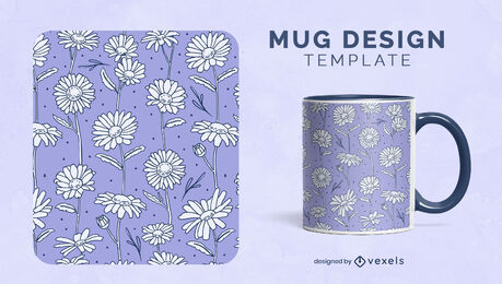 Plantilla de taza con patrón de flores de margarita