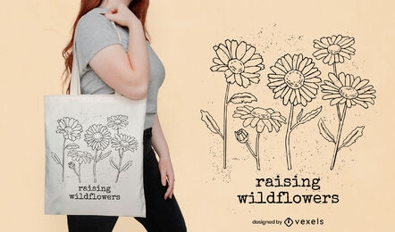 Daisy flowers growing tote bag design