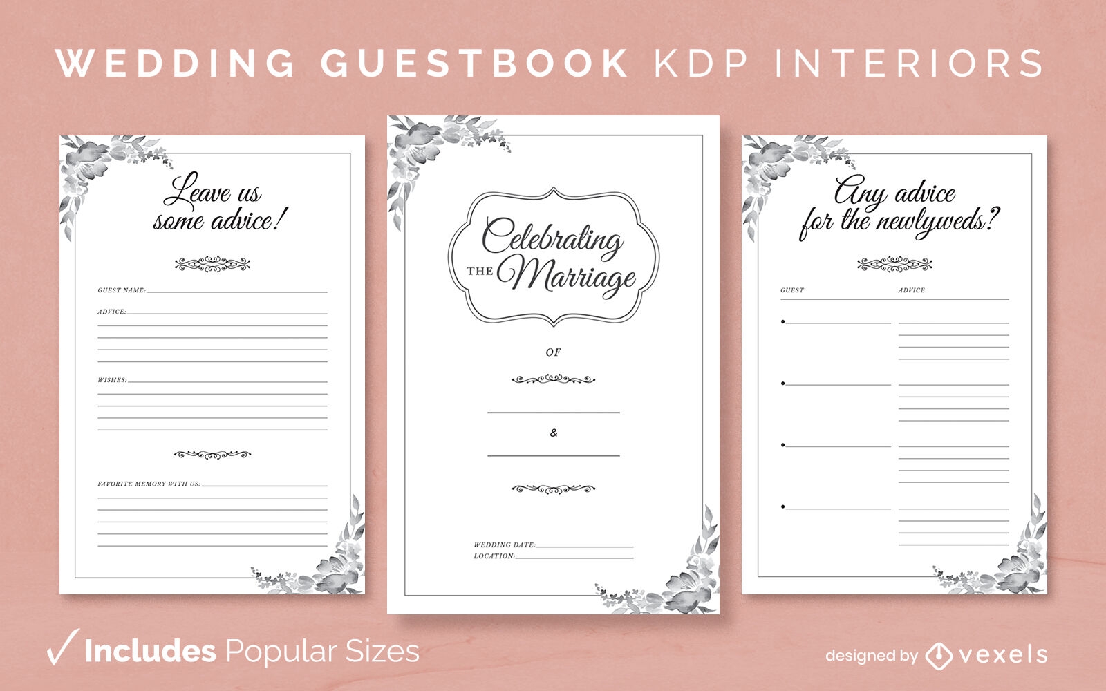 Libro de visitas de boda elegante diseño de interiores kdp