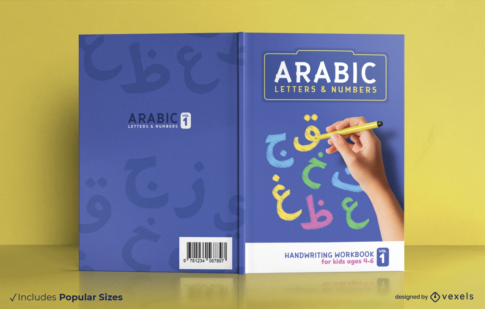 Design de capa de livro de letras e números árabes