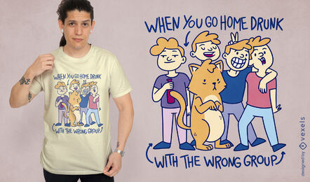 Amigos bêbados com design de camiseta de gatos