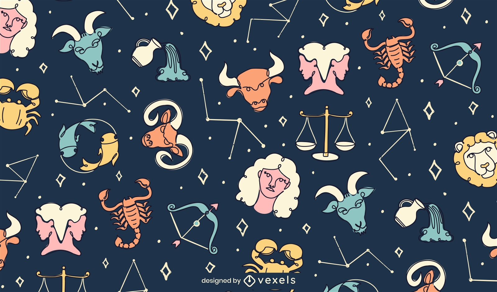 Diseño de patrón de constelaciones de signos del zodiaco