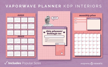 Plantilla de diseño de diario de planificador de vaporwave KDP