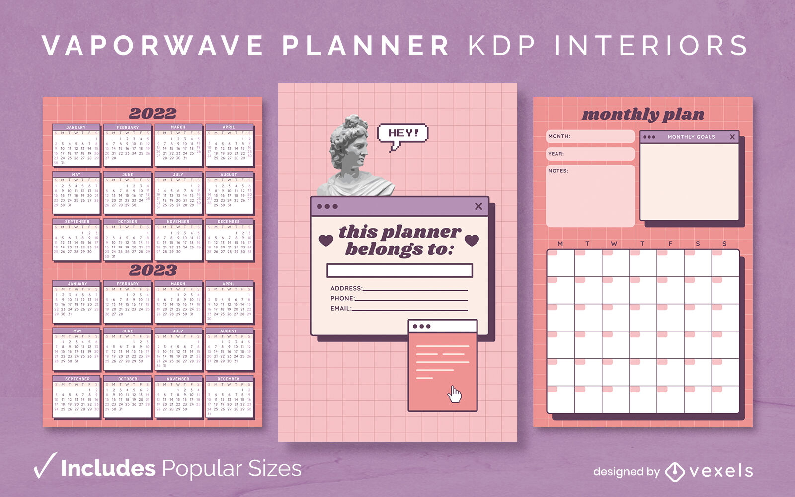 Entwurfsvorlage für das Vaporwave-Planertagebuch KDP