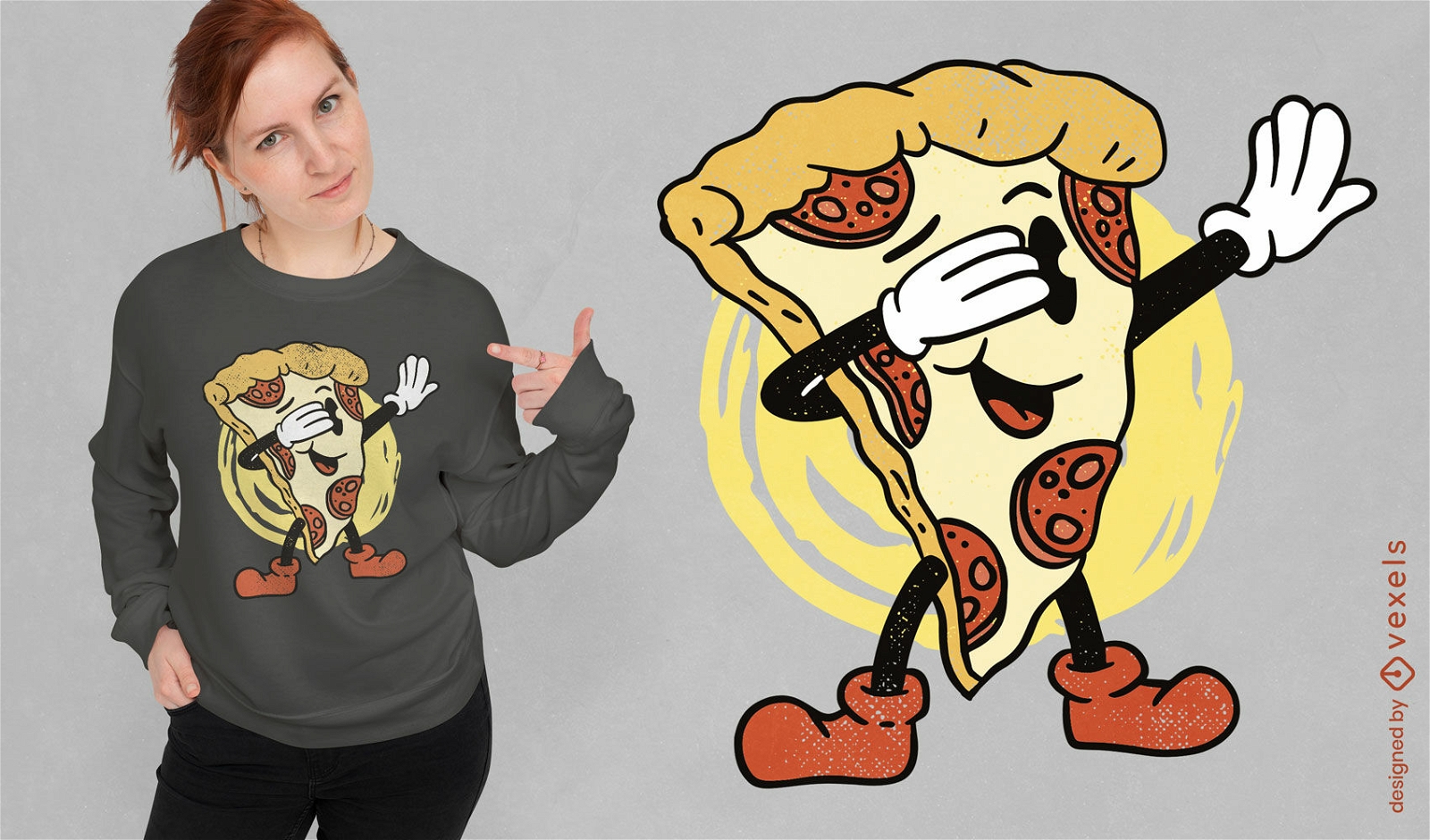 Fatia de pizza esfregando design de t-shirt de desenho animado