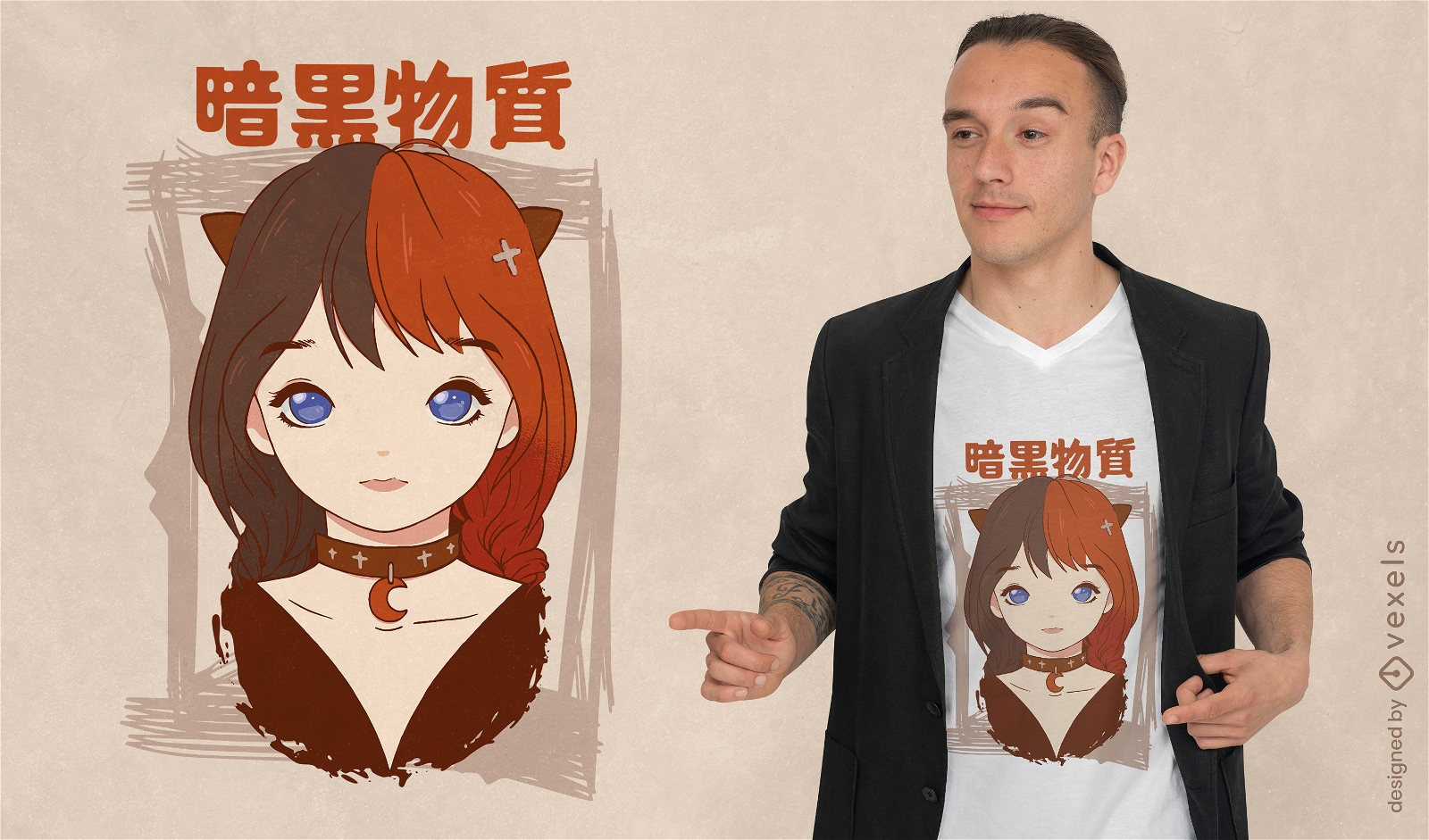Cute goth girl anime t-shirt design