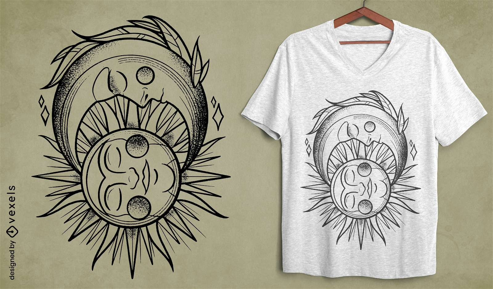 Diseño de camiseta para dormir sol y luna.